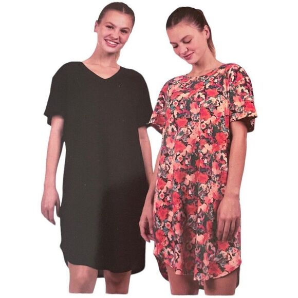 Natori Other - NWT Womens N NATORI 2Pack Sleep Shirts Pink Floral Or Black Size SMALL V Neck